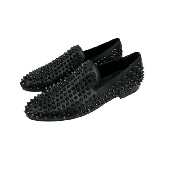 Saks Fifth Avenue Studded/Spiked Mens Loafers Shoes Black Leather RONALD Size 12 - Picture 1 of 8